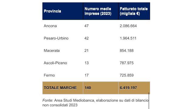 Focus sulle medie imprese industriali delle Marche: provincia di Ascoli fatturato di 0,8 miliardi di euro