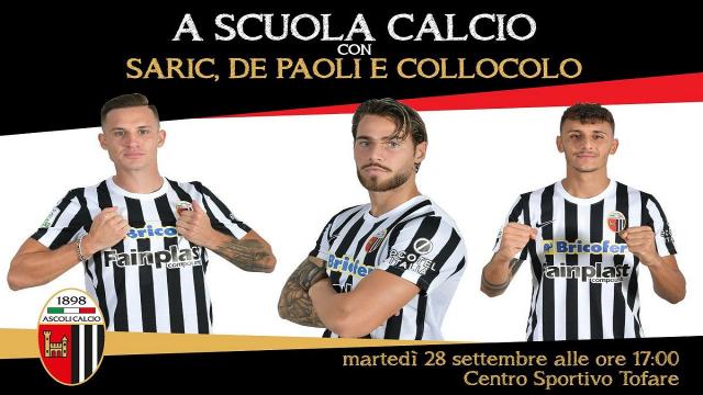 Ascoli. Scuola Calcio: iniziativa per bambini con Saric, De Paoli e Collocolo