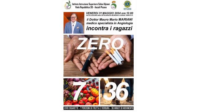 Giornata Mondiale 'Senza Tabacco', incontro dal titolo ''Zero 7 36'' all'Istituto “Ulpiani” di Ascoli Piceno