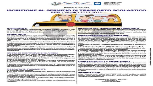 San Benedetto: scuolabus, aperti i termini per presentare domanda