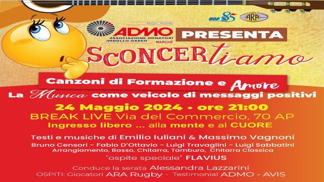Ascoli Piceno, al Break Live serata Admo con 'Sconcertiamo': la musica come veicolo di messaggi positivi