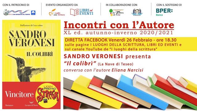 ''I luoghi della scrittura'', incontro online con Veronesi (vincitore Premio Strega 2020)
