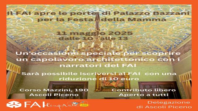 Ascoli Piceno: Fai, si aprono le porte di Palazzo Bazzani per la Festa della Mamma