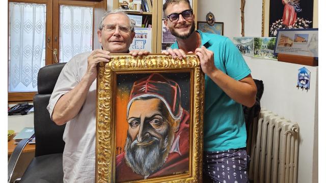 Grottammare, in occassione riapertura chiesa di Santa Lucia artista Donato Gentili dona dipinto raffigurante Sisto V