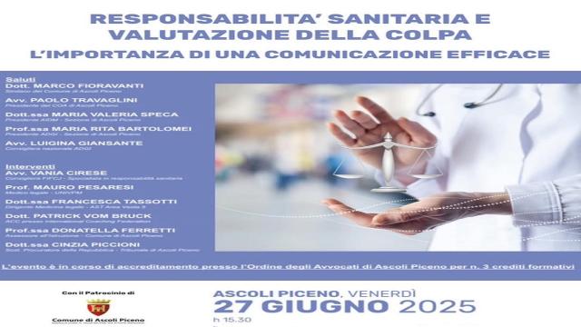 Ascoli Piceno, convegno su colpa medica e comunicazione tra pazienti e professionisti