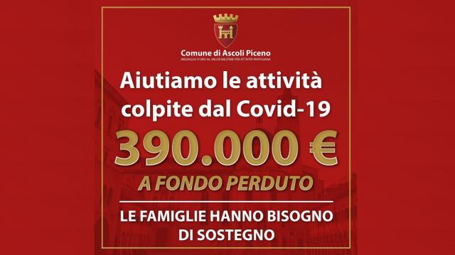 Coronavirus: ''Bonus per Ascoli Piceno'', 390mila euro a favore di 800 imprese e partite Iva