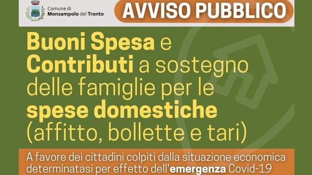Monsampolo, buoni spesa e contributi rimborso spese domestiche per cittadini in condizioni di disagio post Covid