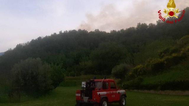 Ascoli Piceno, vegetazione in fiamme. Intervento dei Vigili del fuoco anche a protezione delle abitazioni