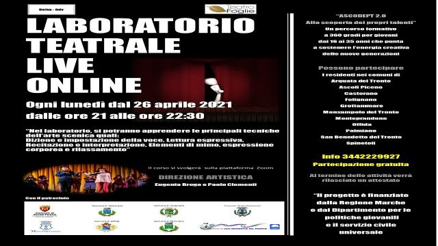 ''ASCODEPT 2.0'', al via il laboratorio gratuito teatrale live online