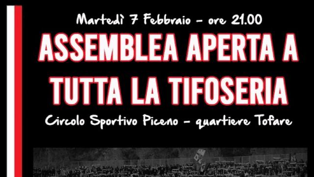 Ascoli Calcio, Ultras 1898: “Assemblea aperta per discutere della delicata situazione della squadra”