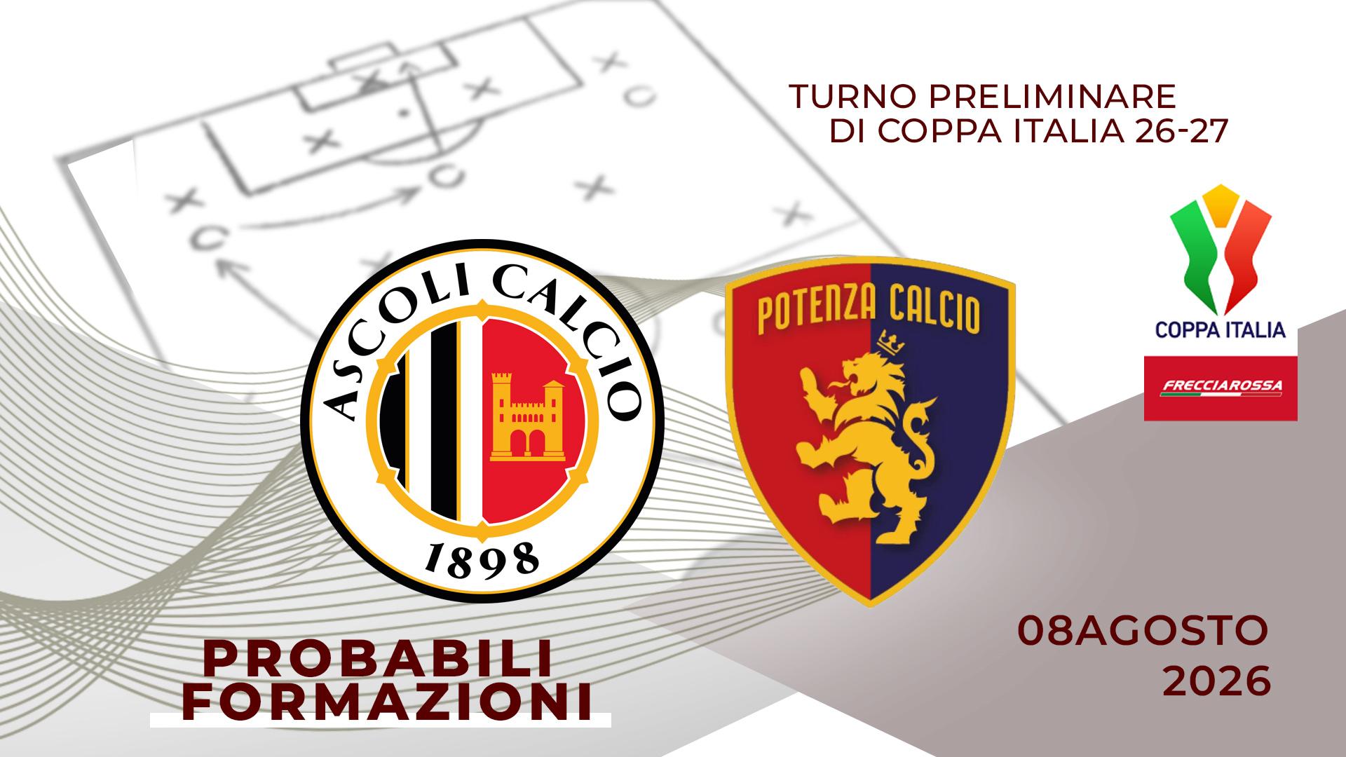 Ascoli-Potenza, probabili formazioni della sfida di Coppa Italia tra Picchio e Leoni