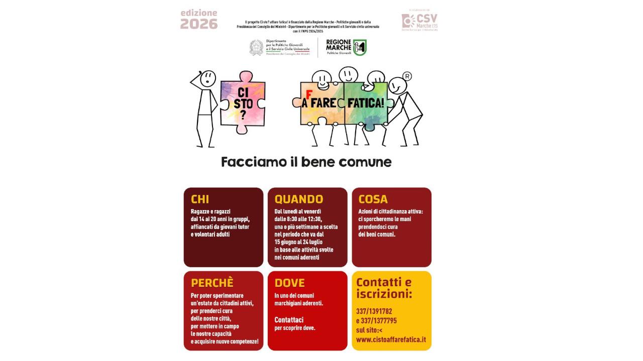 Ascoli Piceno: riparte il progetto estivo di cittadinanza attiva giovanile ''Ci Sto?Affare Fatica! – Facciamo il bene comune''