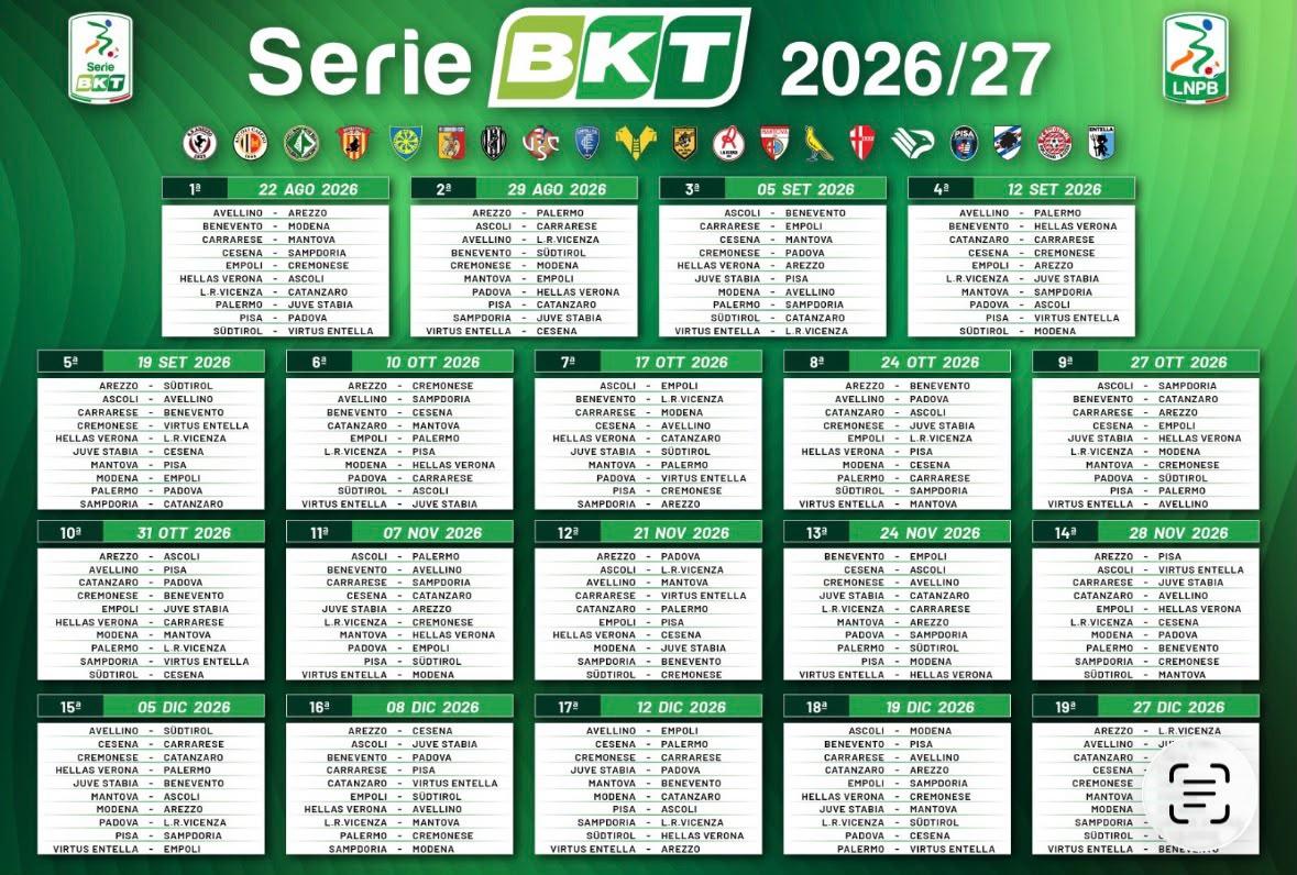 Serie B, presentato il calendario 2026/2027. Tutte le sfide delle 38 giornate di regular season