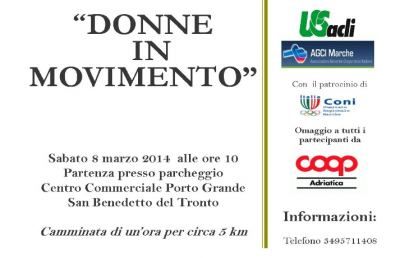 “Donne in movimento”, l'8 Marzo camminata al femminile