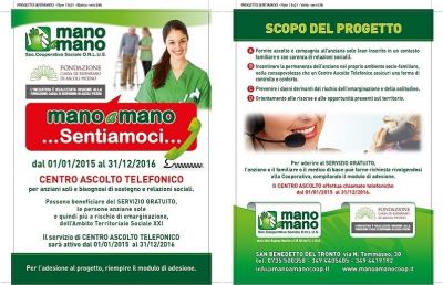 “Mano a Mano... Sentiamoci”, progetto rivolto ad anziani soli