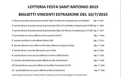 Festa quartiere Sant'Antonio, biglietti vincenti lotteria 
