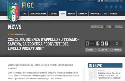 Figc su caso Savona-Teramo, Procura: “Convinti del livello probatorio”