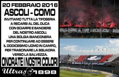 Ascoli-Como, una bolgia al Del Duca. Ultras 1898: “Tutti con sciarpe e bandiere”