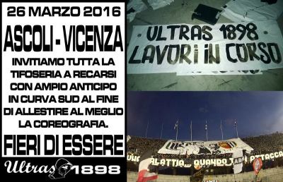Ascoli-Vicenza, Ultras 1898 al lavoro per una coreografia mozzafiato 