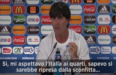 Germania, Loew: ''Sapevo che l'Italia sarebbe arrivata ai quarti di finale''