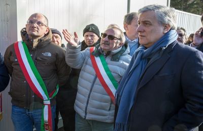 Sisma, Tajani in visita a Pescara del Tronto. Castelli: “Punto di riferimento importante”