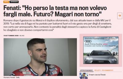Fenati a Gazzetta.it: “Carriera finita? Potrei anche essere io a non aver più voglia di tornare”