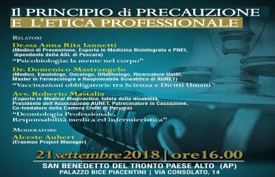 San Benedetto-Paese Alto, convegno ''Il principio di precauzione e l'etica professionale''