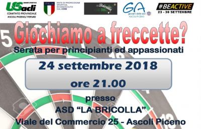  Ascoli Piceno, serata dedicata alle freccette presso l'ASD La Bricolla  