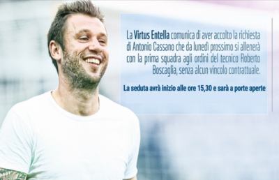 Virtus Entella, via libera a Cassano per allenarsi agli ordini di mister Boscaglia
