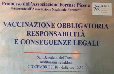 San Benedetto del Tronto, evento formativo sulla ''Mancata vaccinazione e conseguenze legali''