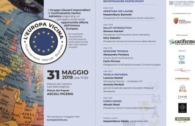 Giovani Imprenditori Confindustria Centro Adriatico, convegno “L'Europa vicina” ad Ascoli Piceno