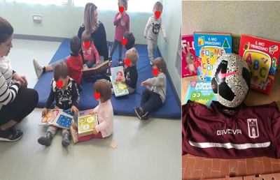 Amandola, squadra di calcio dona libri illustrati a bimbi dell'asilo nido