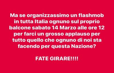 Coronavirus: ''Applaudiamo l'Italia'', flash mob per farsi coraggio nelle proprie abitazioni