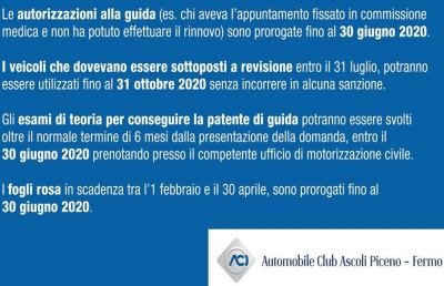 Coronavirus: Automobile Club Ascoli-Fermo, elenco di tutto le proroghe del settore auto