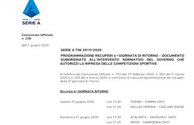 Serie A, calendario con date e orari. Gravina: ''Credo che campionato arriverà fino alla fine''