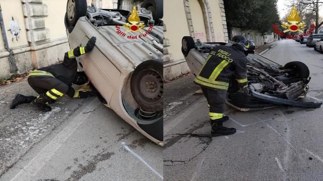 Ascoli Piceno, intervento Vigili del Fuoco per incidente stradale in Via Castellano