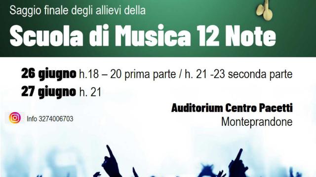 Monteprandone, doppio appuntamento al Pacetti con i saggi di fine anno della Scuola di Musica 12 note