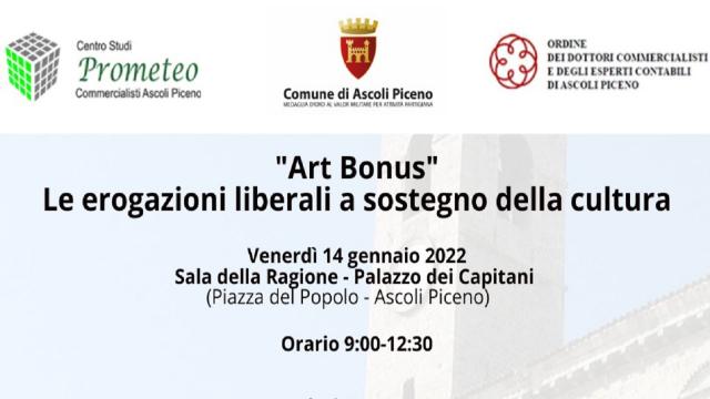  Ascoli Piceno, incontro sul tema ''Art bonus - Le erogazioni liberali a sostegno della cultura''
