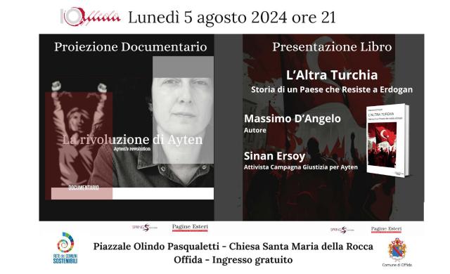 Offida, presentazione libro ''L’Altra Turchia'' di D’Angelo e proiezione documentario ''La Rivoluzione di Ayten''