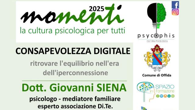 Offida, serata di cultura psicologica su 'Consapevolezza digitale: ritrovare l’equilibrio nell’era dell’iperconnessione'
