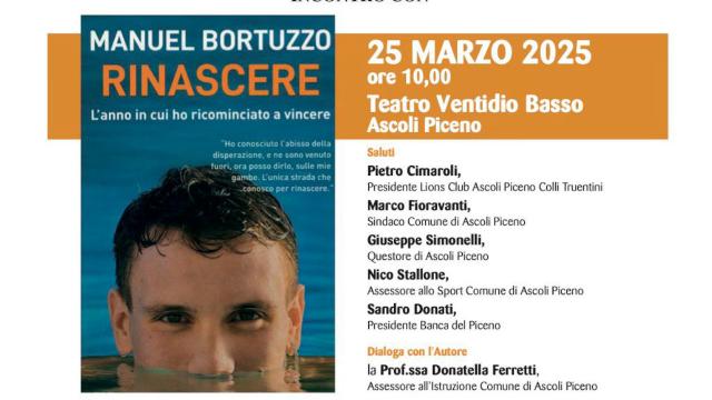 Ascoli Piceno, Lions Club Colli Truentini: incontro con Manuel Bortuzzo al Teatro Ventidio Basso