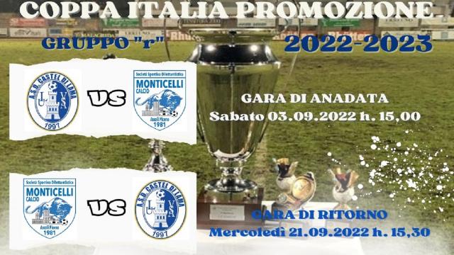 Coppa Italia Promozione, per il Monticelli sfida d'andata e ritorno con il Castel di Lama