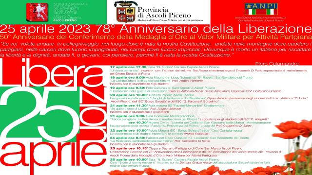 Provincia Ascoli Piceno: 25 Aprile, calendario degli eventi e delle cerimonie solenni in tutto il territorio
