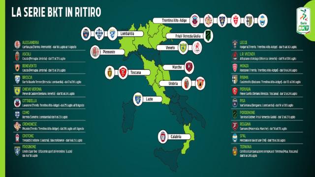 Serie B, le sedi dei ritiri delle 20 squadre cadette. Ascoli e Benevento scelgono Cascia