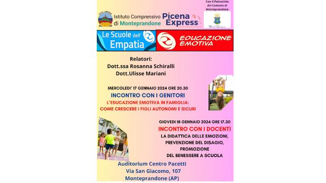  IC Monteprandone, al via due incontri del progetto 'La Didattica delle Emozioni'