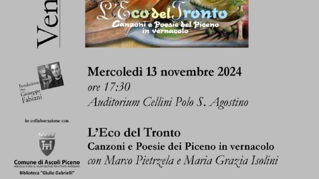 Ascoli Piceno, Marco Pietrzela e Maria Grazia Isolini nella seconda tappa del 17° Ciclo dei Venerdì Dialettali
