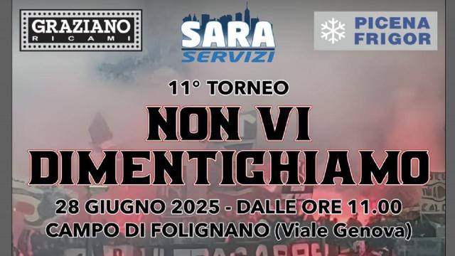 Ultras 1898, a Folignano l'undicesima edizione del torneo ''Non Vi Dimentichiamo''