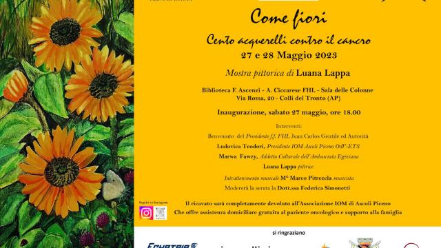 Colli del Tronto, inaugurazione mostra 'Come fiori, cento acquarelli contro il cancro'