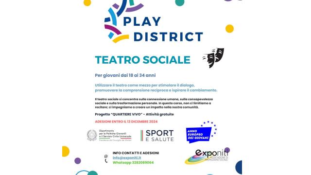 Ascoli Piceno, ''Quartiere Vivo'': corso gratuito di teatro sociale per i ragazzi dai 18 ai 34 anni