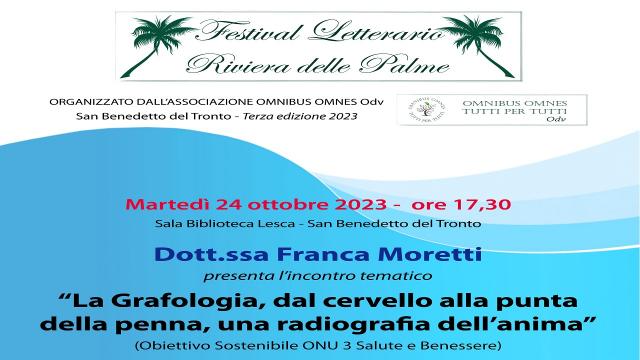 San Benedetto: Festival Letterario Riviera delle Palme, incontro con la grafologa Moretti